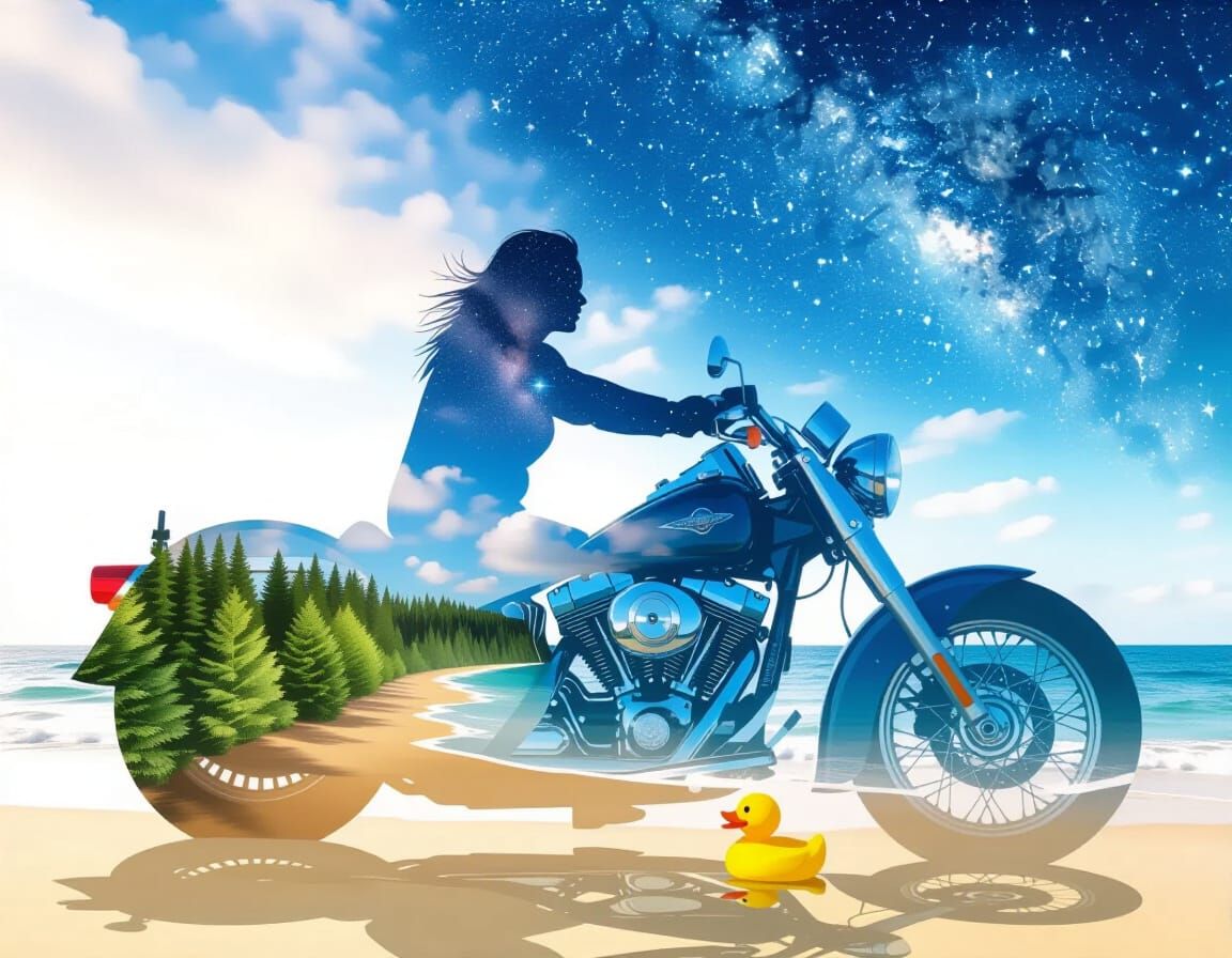 Surreal Biker Landscape in Patchwork Style