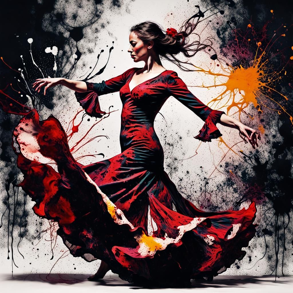 Flamenco Dancer in Ink Splash Art Style