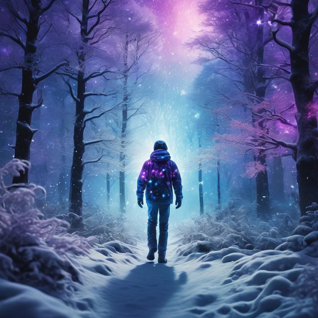 Astral Being in Snowy Forest: Visionary Digital Art
