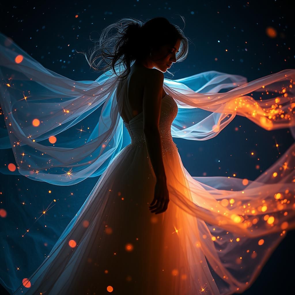 Ethereal Silhouette Lady Portrait with Magical Sparkles