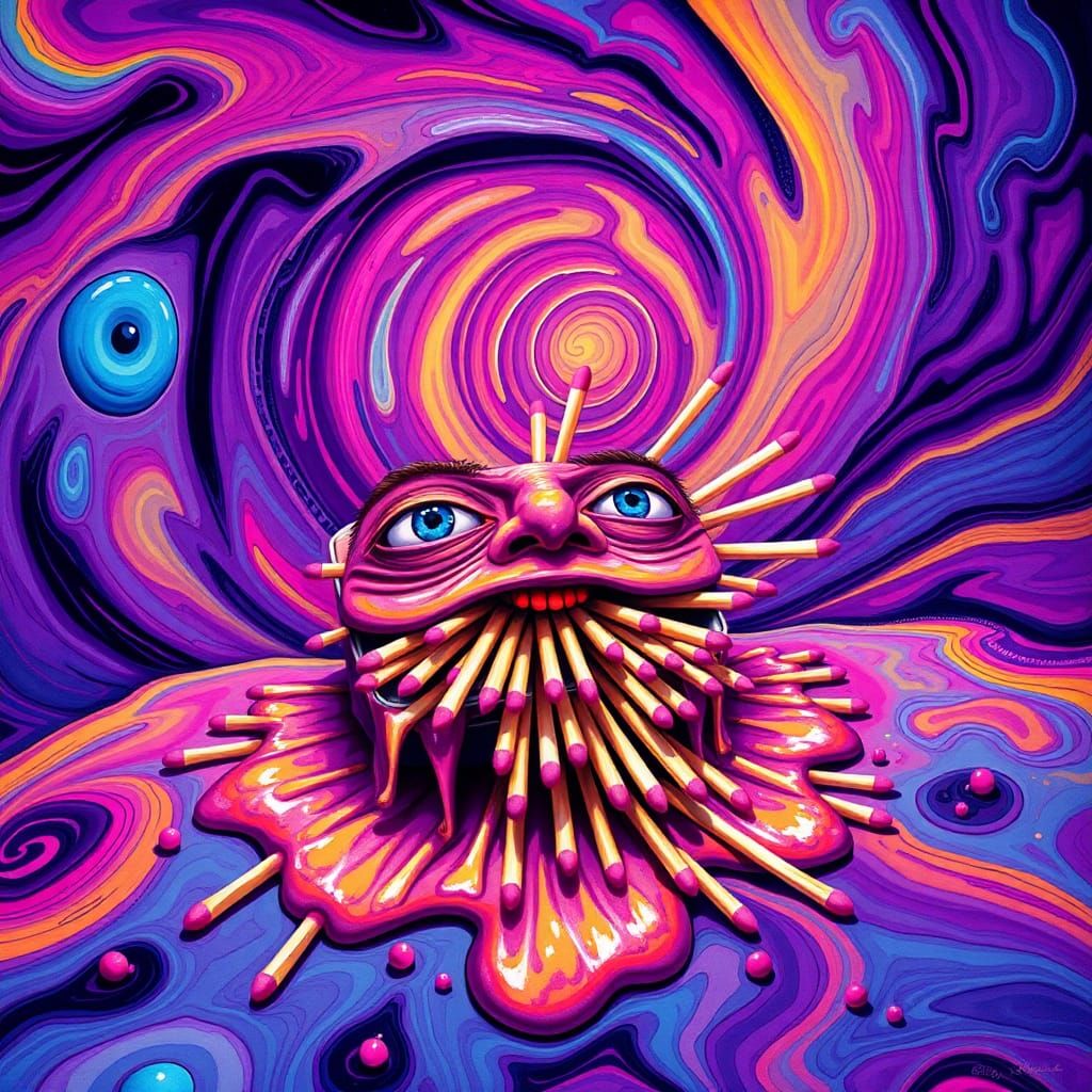 Surreal Melting Matchbox with Vortex Background