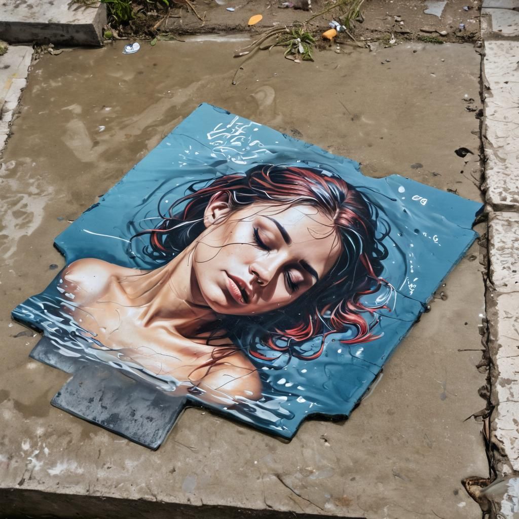Graffiti Street Art: Woman Lying on Water