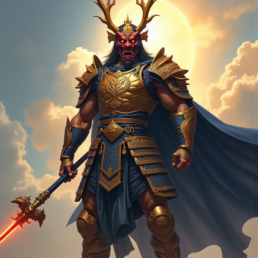 Golden Samurai Warrior in Detailed Matte Painting Style
