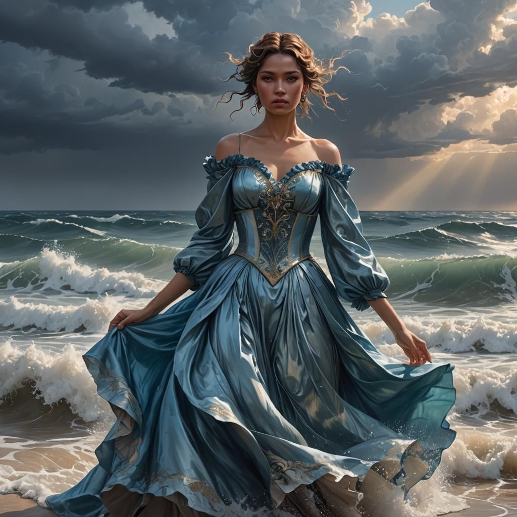 Ocean Storm Portrait in Art Nouveau Style
