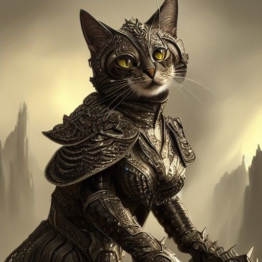 Fierce Armored Cat: Hyperdetailed Fantasy Art