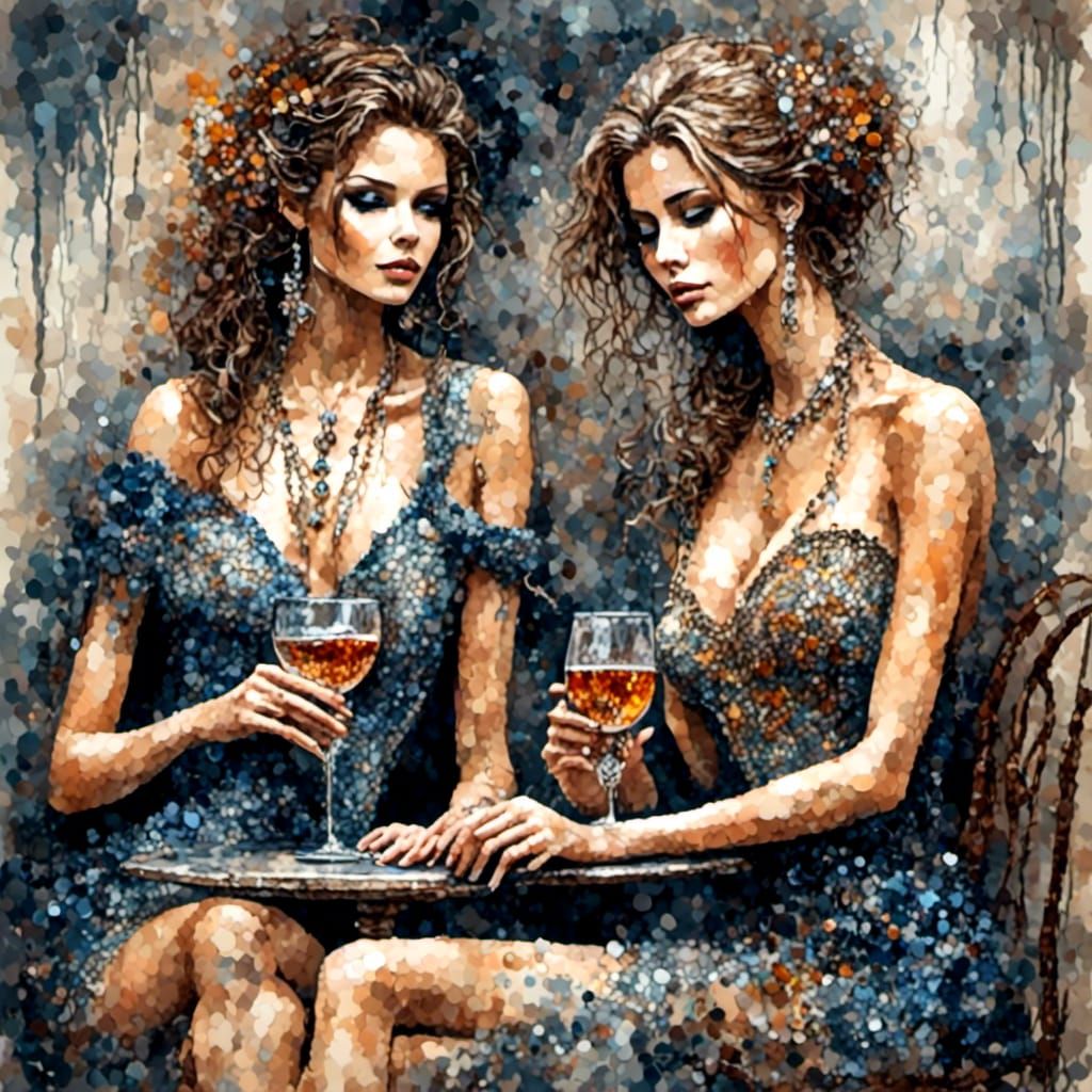 Elegant Women at a Club in Watercolor Style