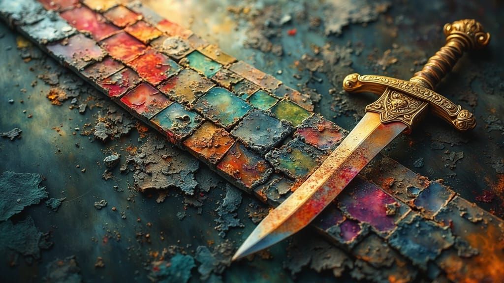 Ornate Steel Sword with Textured Scenes