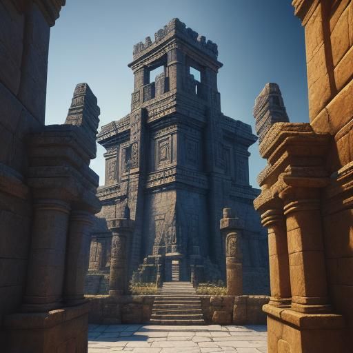 Aztec Gatekeeper Portrait in Surreal Digital Art