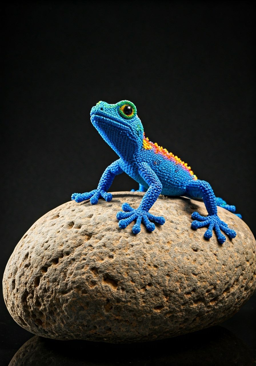 Vibrant Glass Bead Lizard Sculpture Art Installation