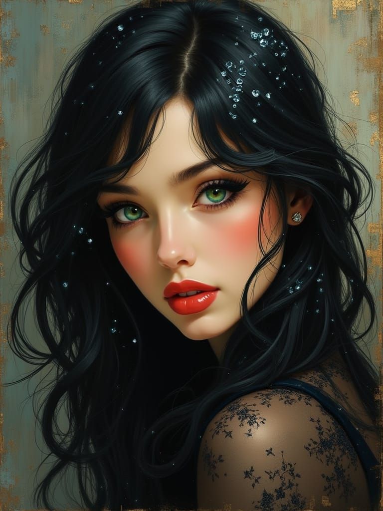 Beautiful Woman in Blackberry Clothing, Art Deco Style