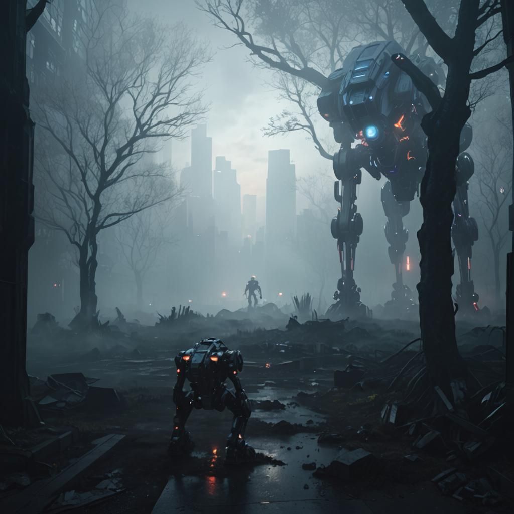 Futuristic Mech in Dystopian City: Sci-Fi 3D Render