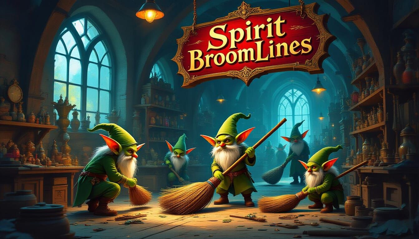 Magic Goblin Broom Factory in Surrealist Style