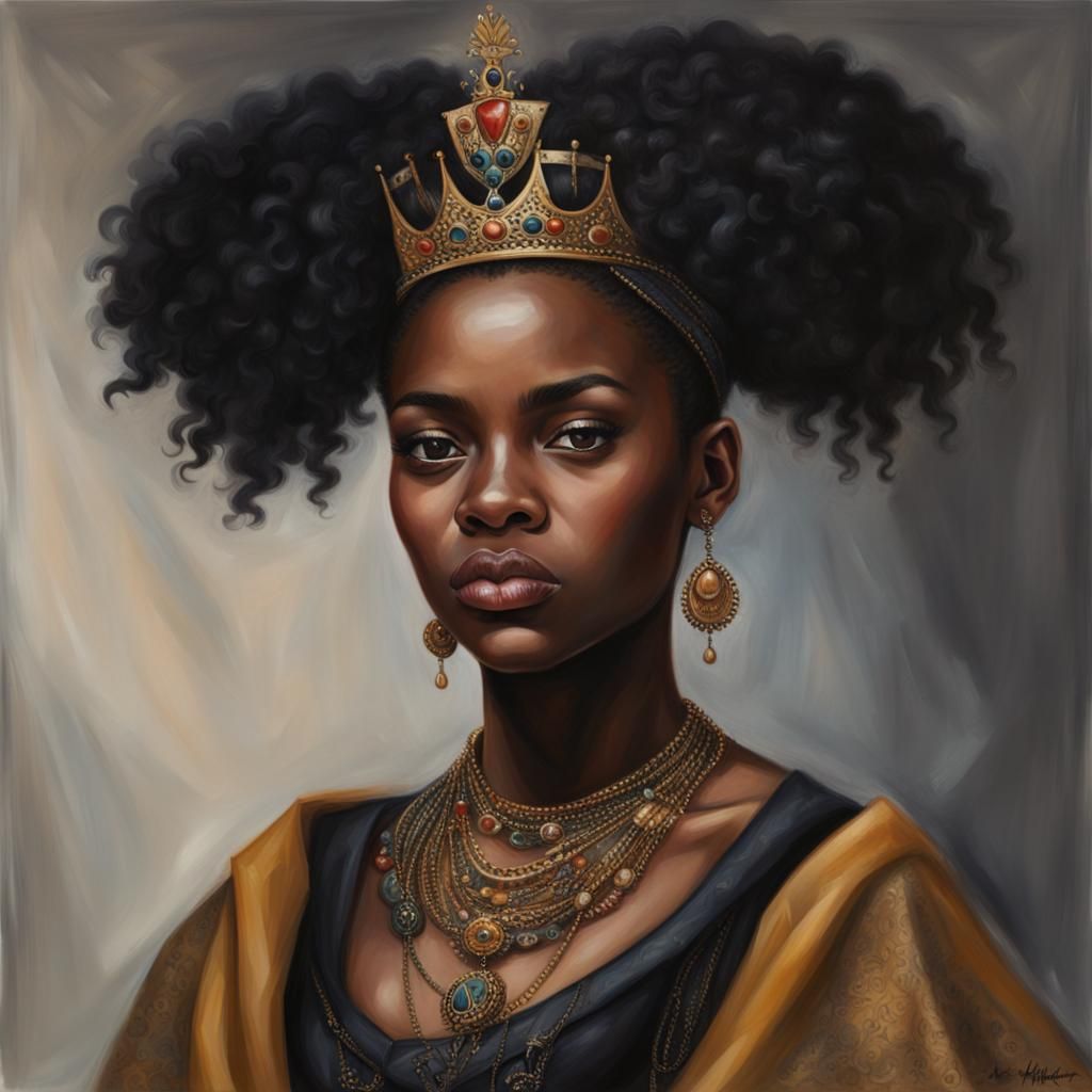 Realistic Painting of a Young Black Queen
