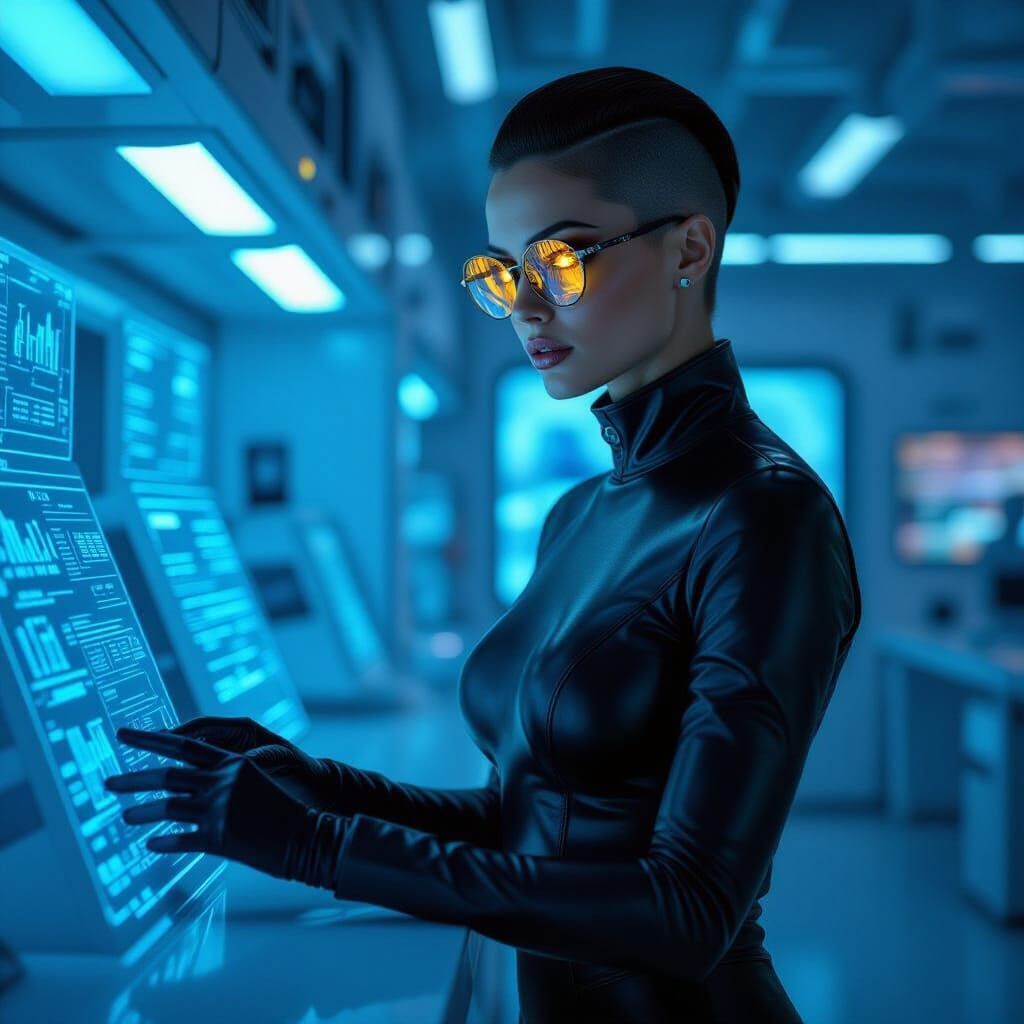 Cyberpunk Woman in High-Tech Laboratory