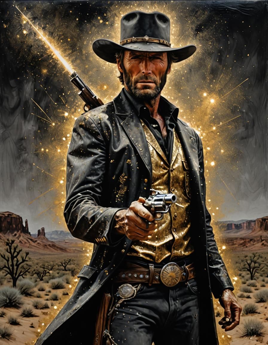 Rebel Cowboy Outlaw Portrait in Impasto Style