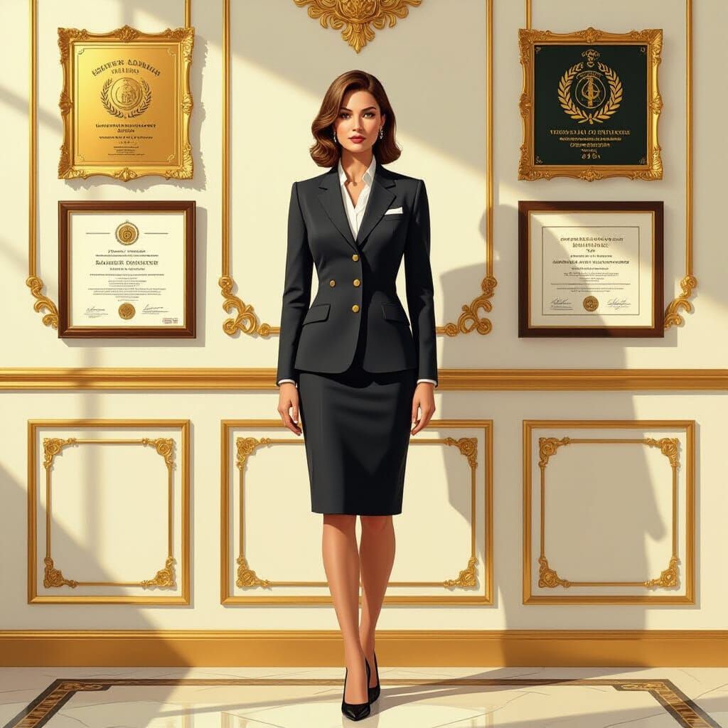 Woman With Achievement Certificates Amidst Battle and Academ...