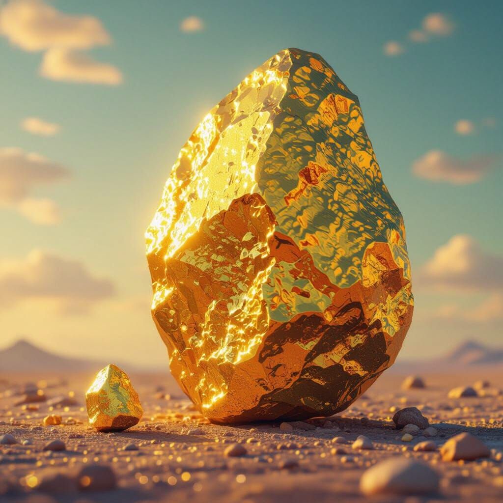 Giant Gold Nugget and Tiny Nugget, Stylized Art