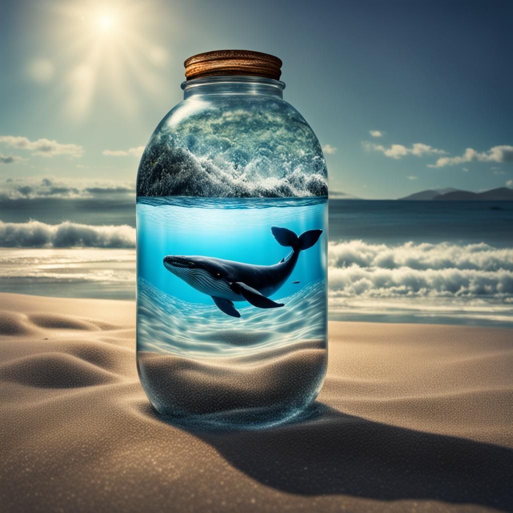 Whale in a Bottle: Hyperrealistic Ocean Scene