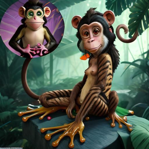 Anthropomorphic Monkey in Jungle, CGI Animation