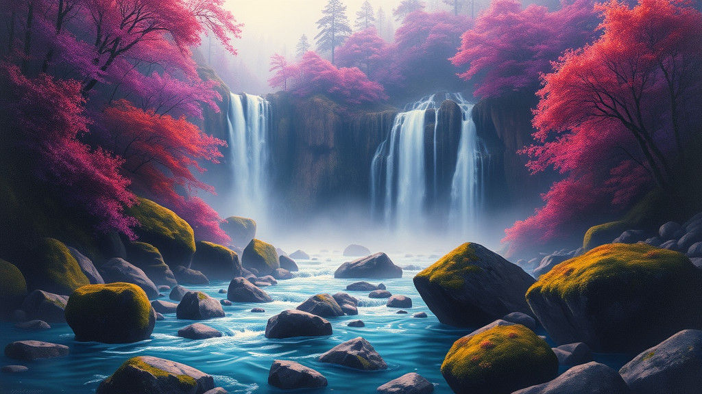 Ethereal Waterfall in Surreal Dreamlike Landscape
