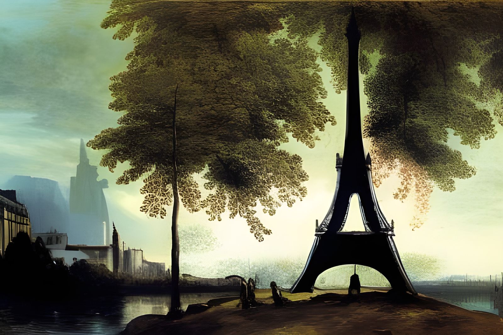 Brutalist Eiffel Tower in Dark Fantasy Style