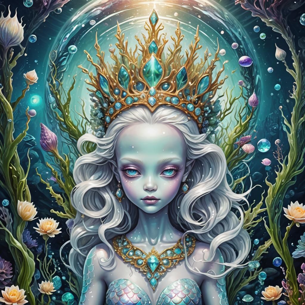 Alien Mermaid Baby in Deep Sea Illustration