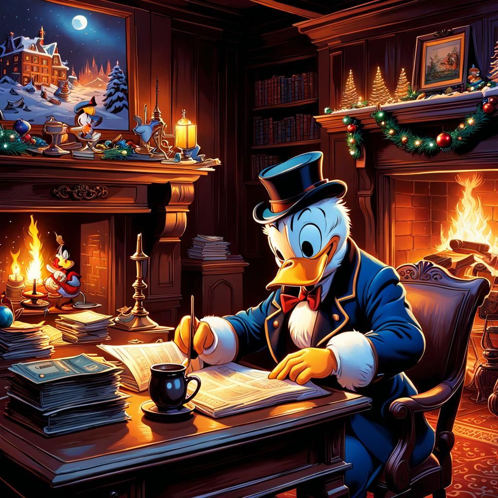 Donald Duck's Christmas Bill Sorting: Disney Comic Art