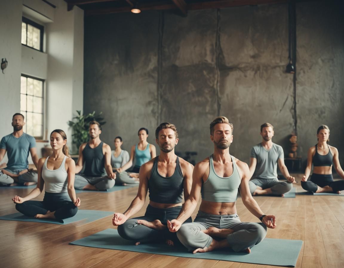 Yoga Class in Downward Lotus Pose, Cinematic Film Still