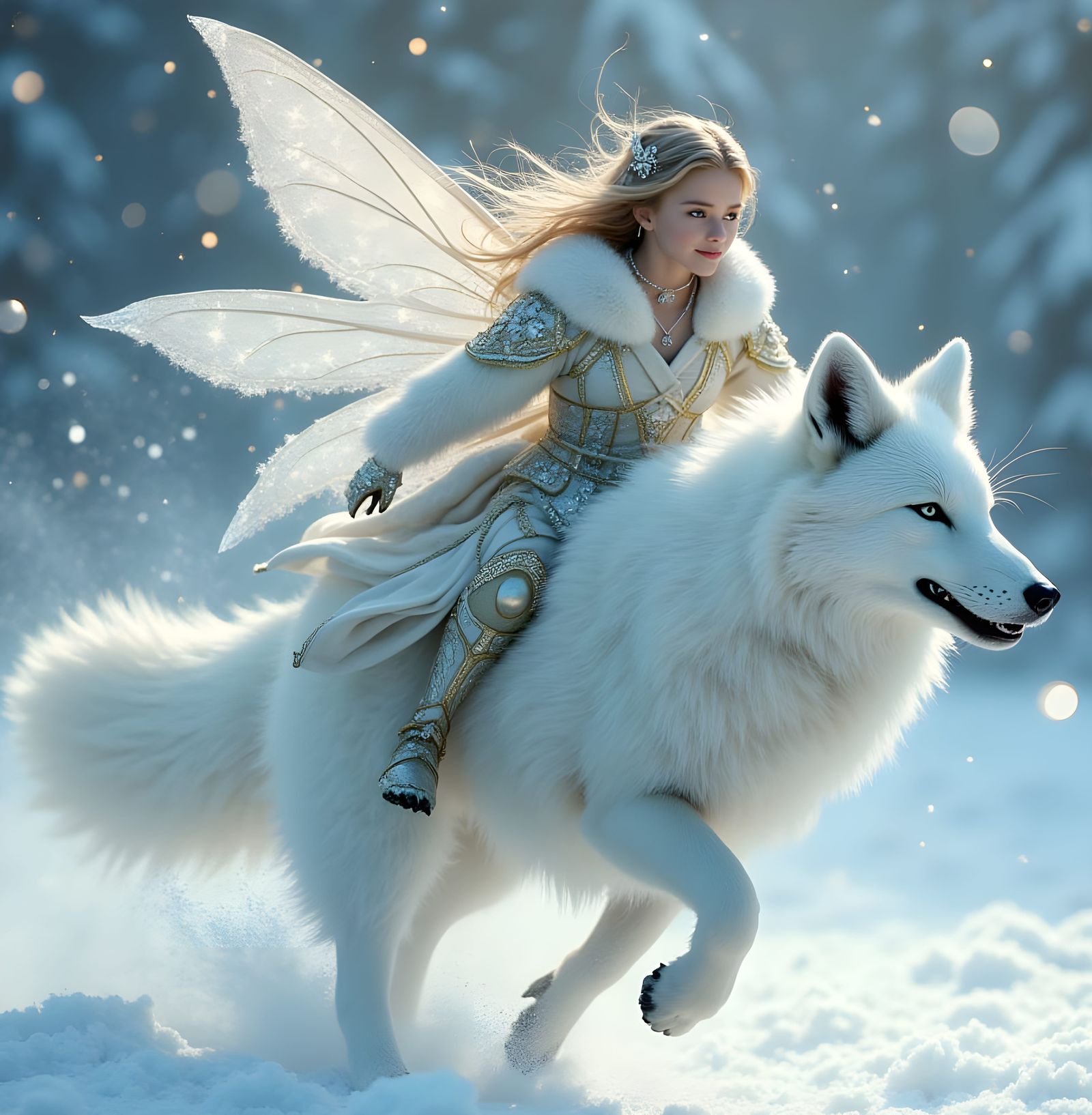 Ethereal Fairy and Snow Fox in Winter Wonderland
