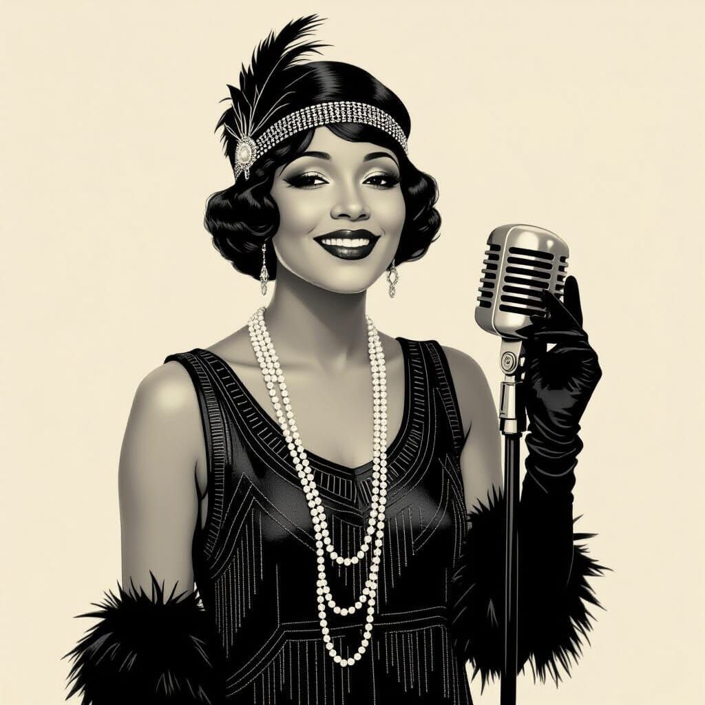 1920s Black Female Singer in Speakeasy Lounge
