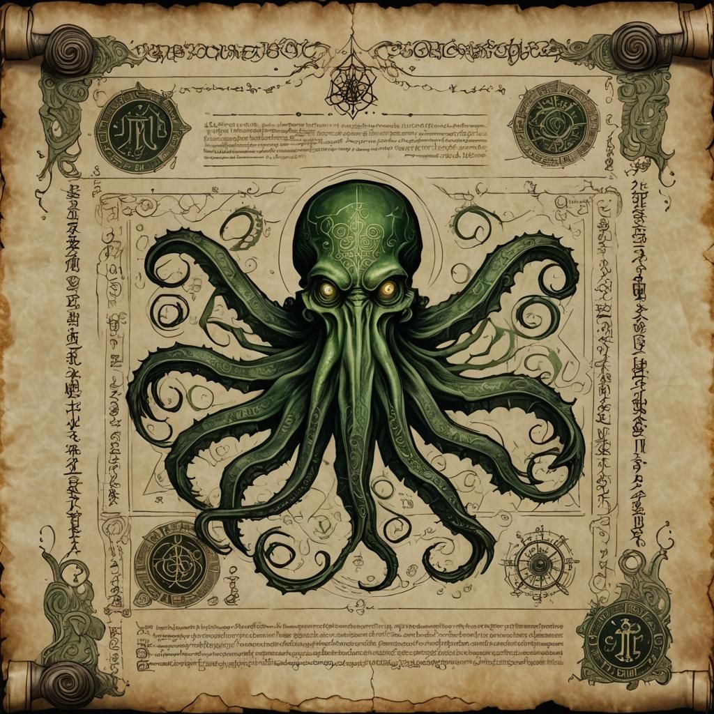 Ultrarealistic Ancient Scroll with Cthulhu
