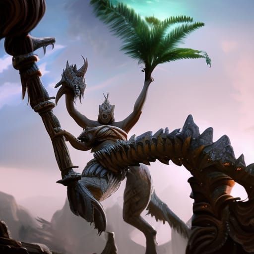 Prehistoric Desert Oasis with Dinosaur Genie