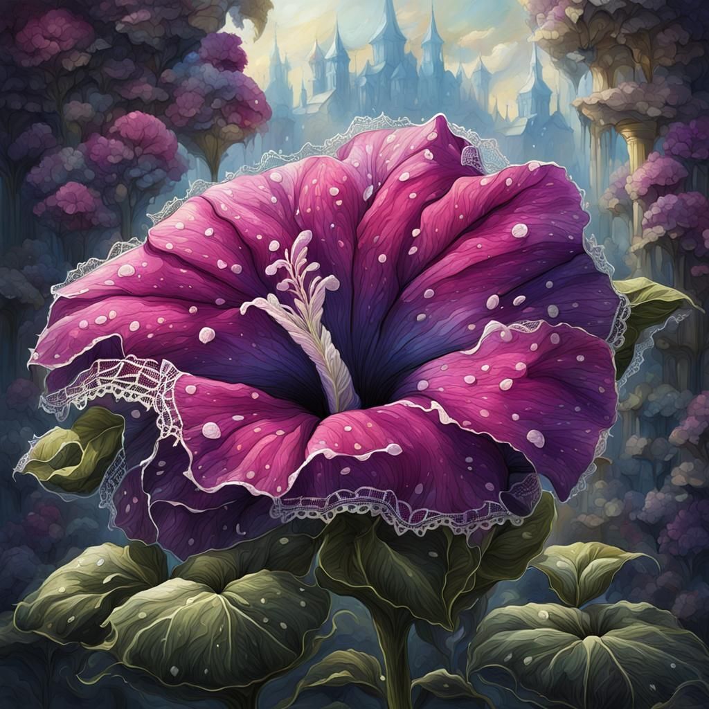 Lace Petunia Fantasy Illustration in Oil and Ink