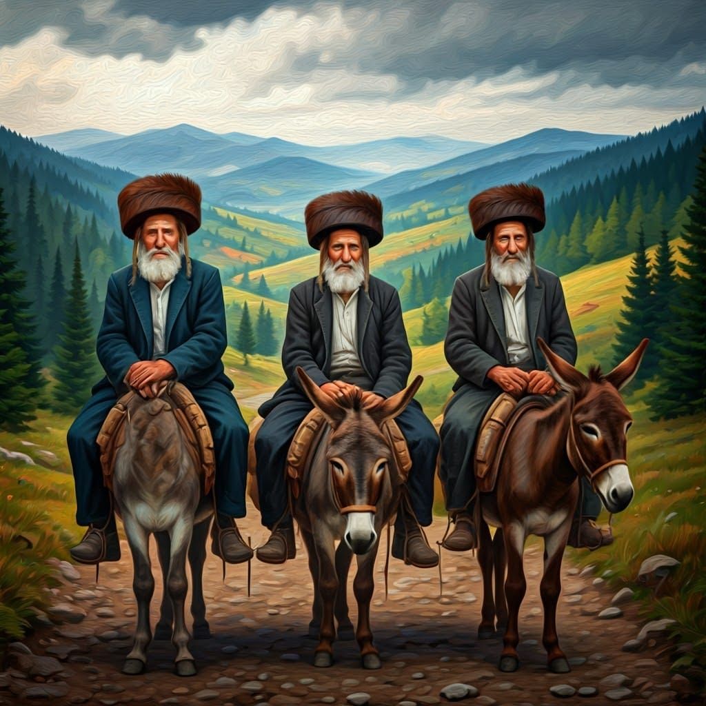 Hasidic Jews in Carpathian Mountains, Expressive Painting