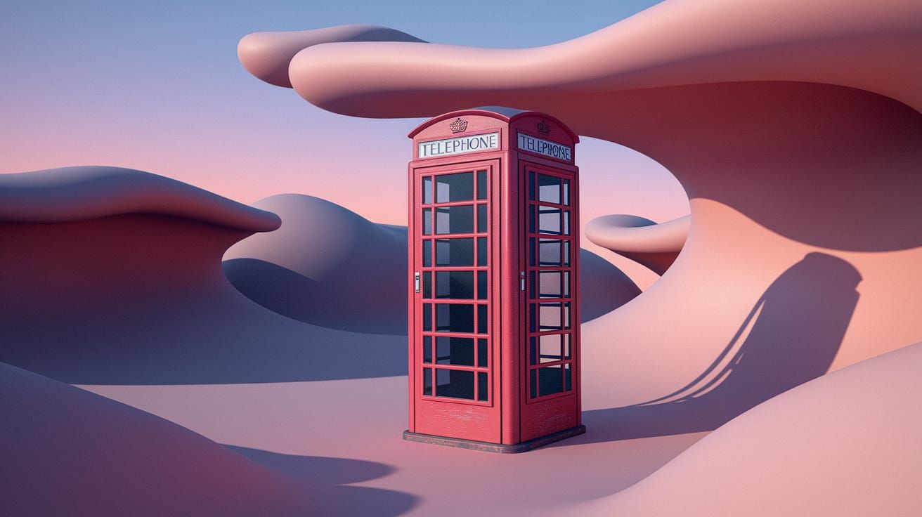 Surreal Telephone Box in Soft Pastel Landscape