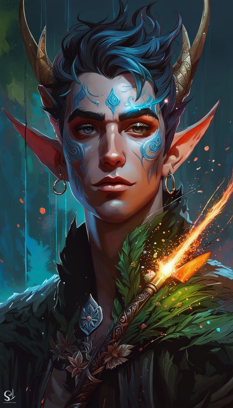 Magical Elf Casting Spell in Impasto Style