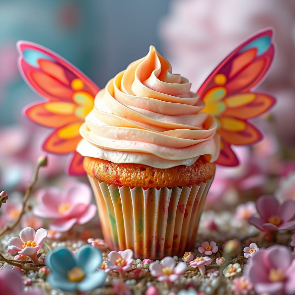 Whimsical Cupcake with Wings in Pastel Hues