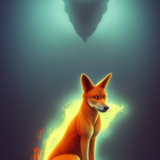 Fire-Breathing Dingo in Synthwave Neon Style