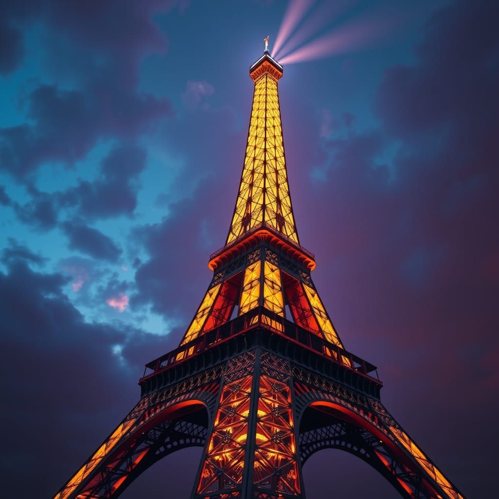Eiffel Tower Radiating Dazzling Glow in Moody Sky