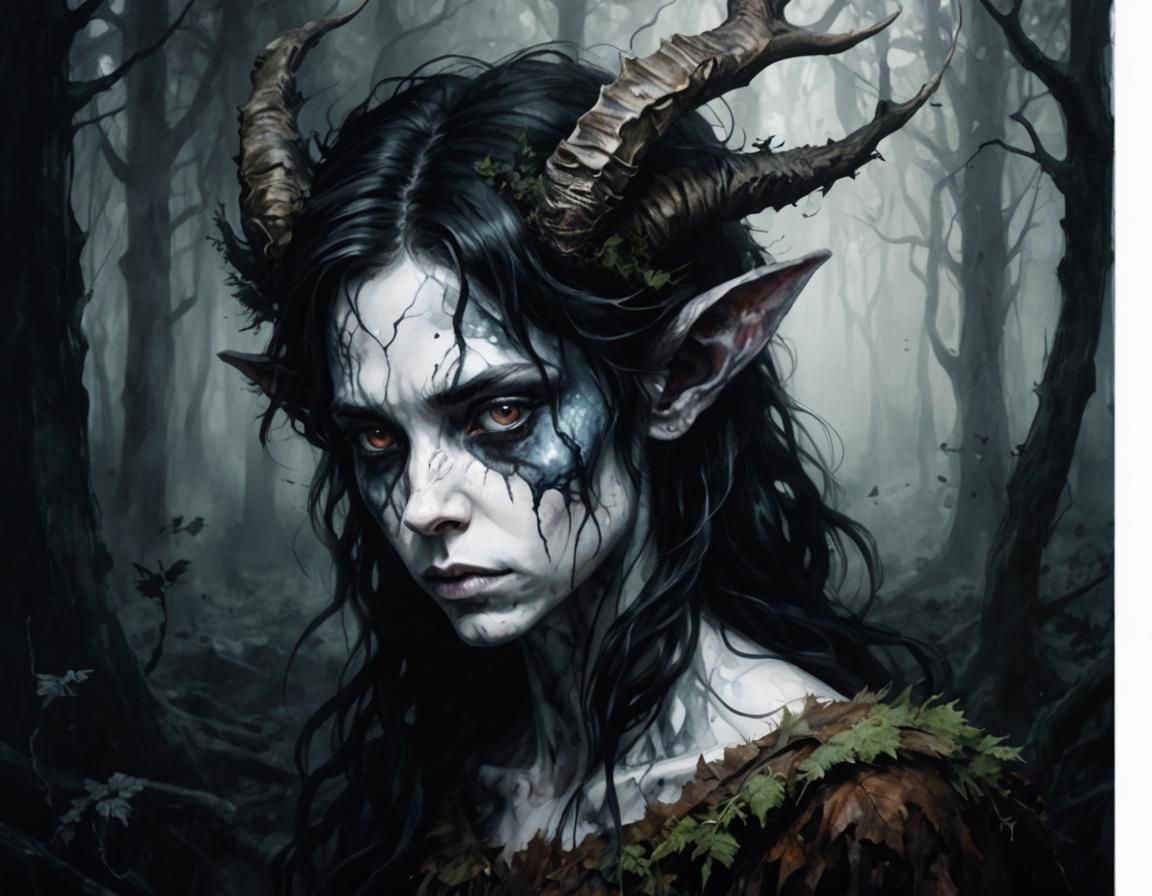 Eldritch Faun in Ominous Forest, Airbrush Art