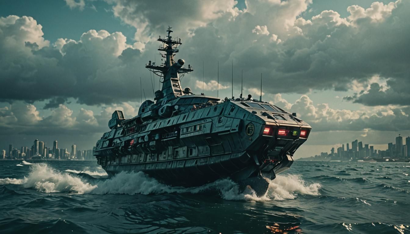 Futuristic Cyberpunk Yacht on the Ocean