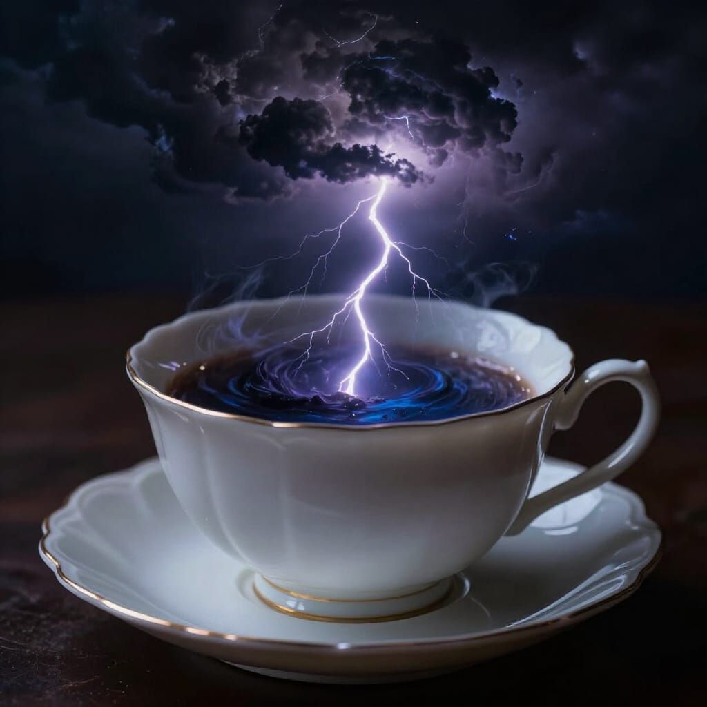 Miniature Storm in Teacup: Hyperrealistic Dark Fantasy