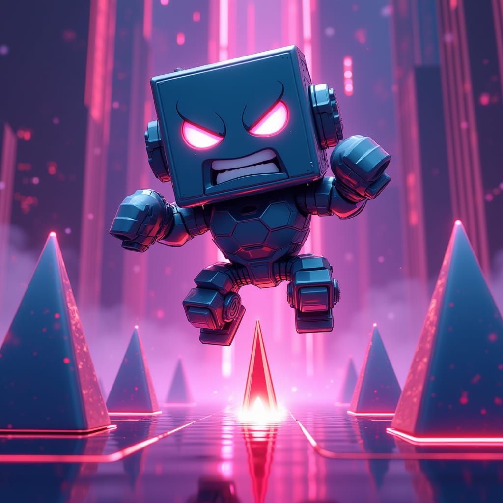 a cube with a straight face jumping over a spike  geometry dash
video game