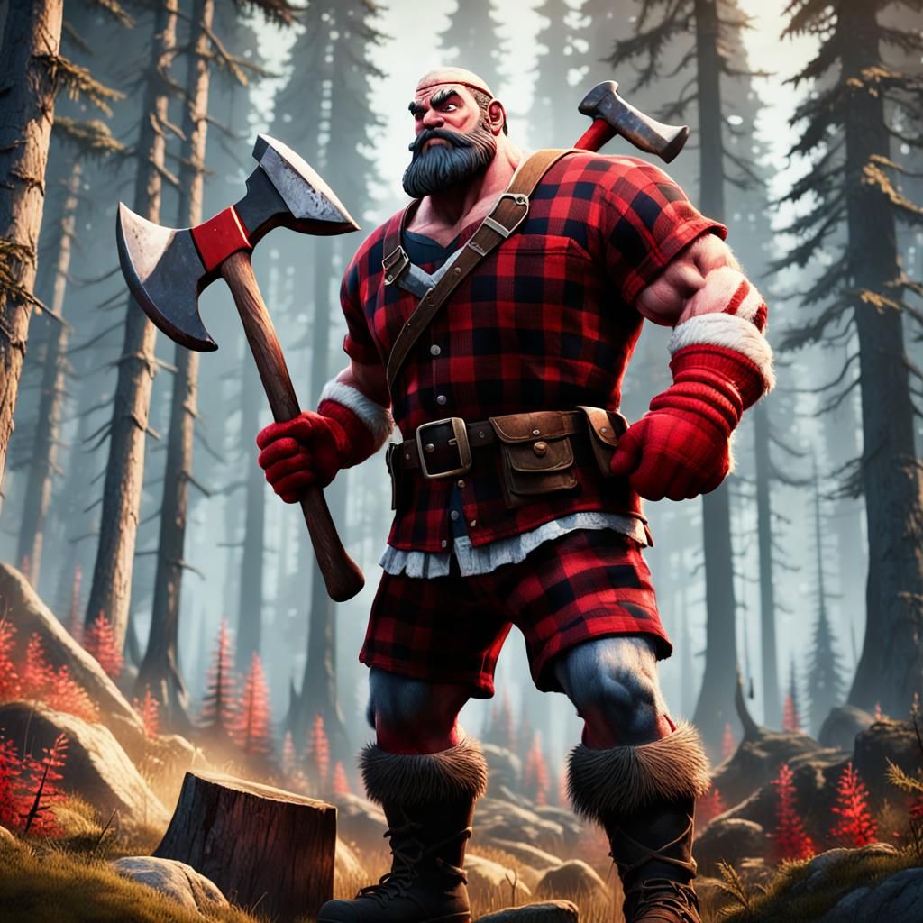 Paul Bunyan in Forest, Detailed Matte Painting