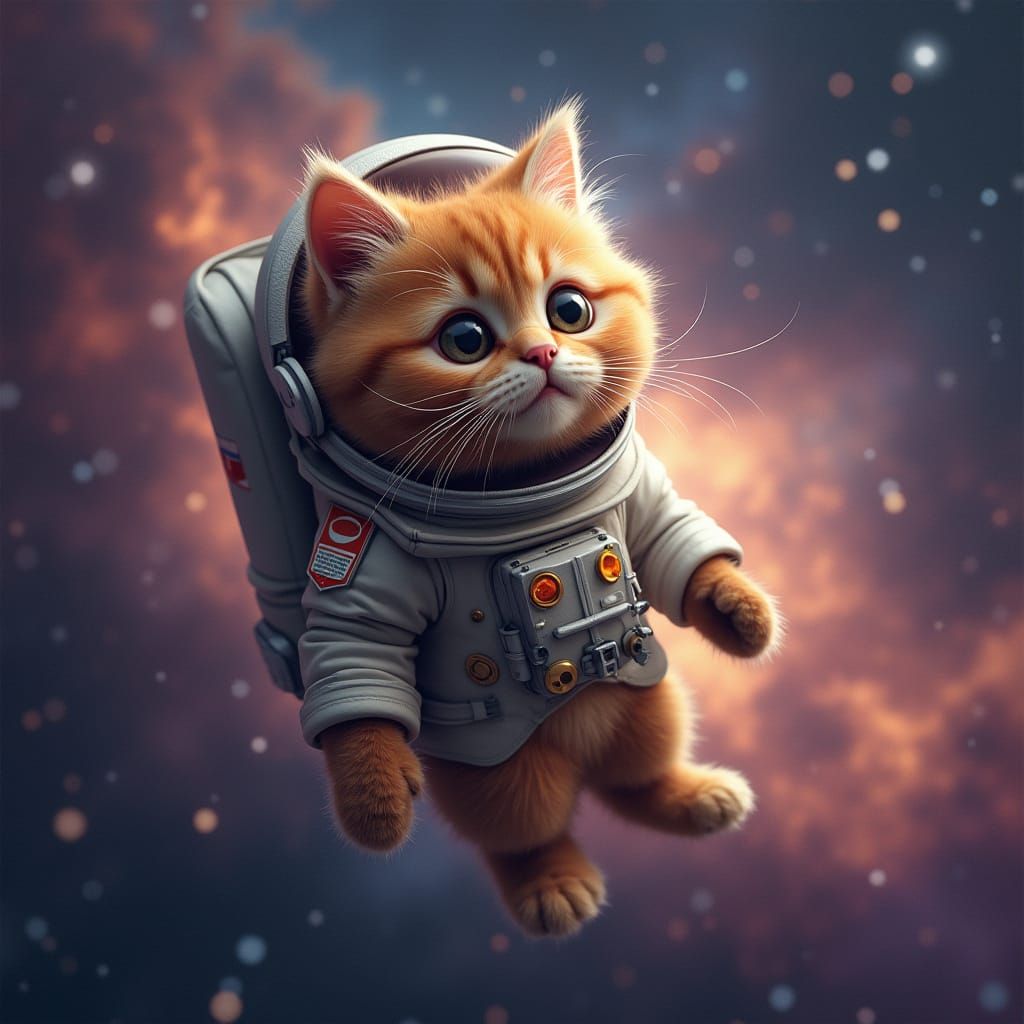 Ginger Cat Astronaut in Cosmic Galaxy Digital Painting