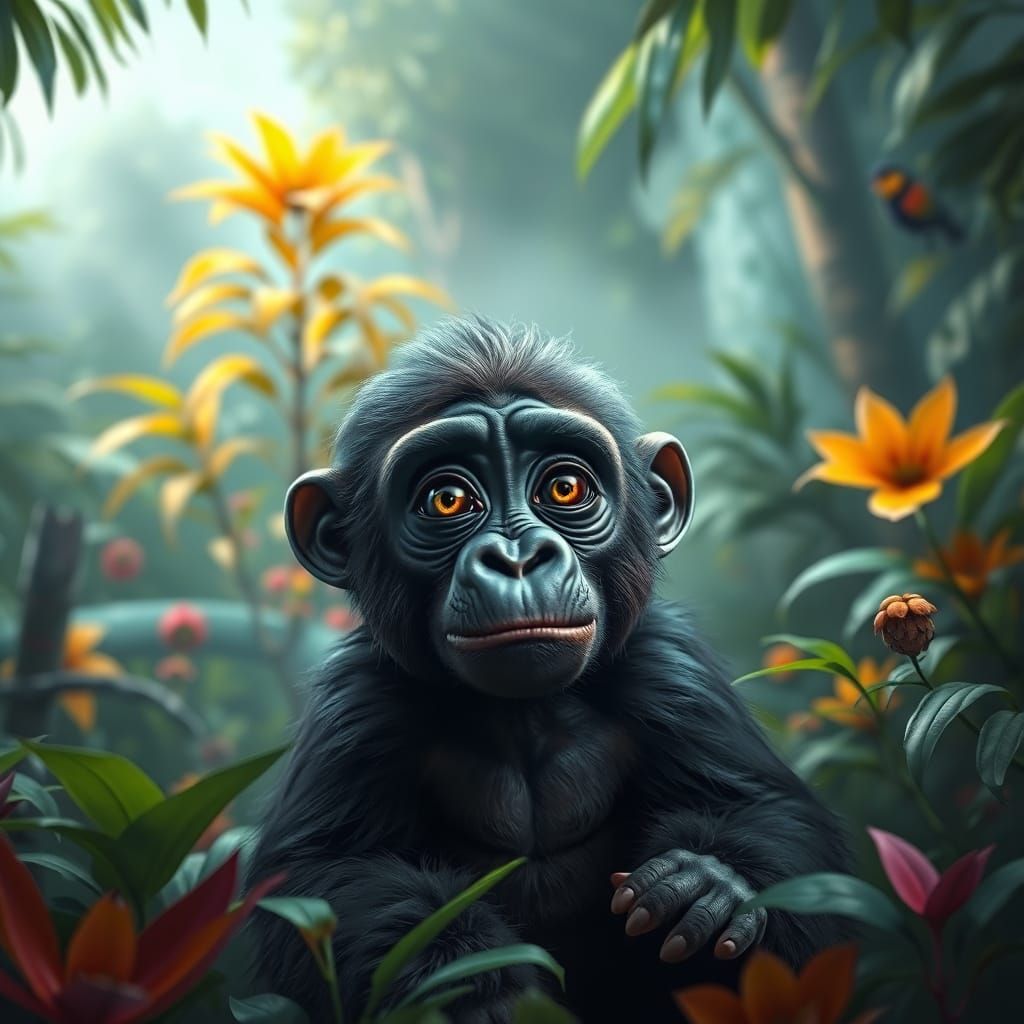 Fantastical Jungle Encounter in Vibrant Matte Painting Style