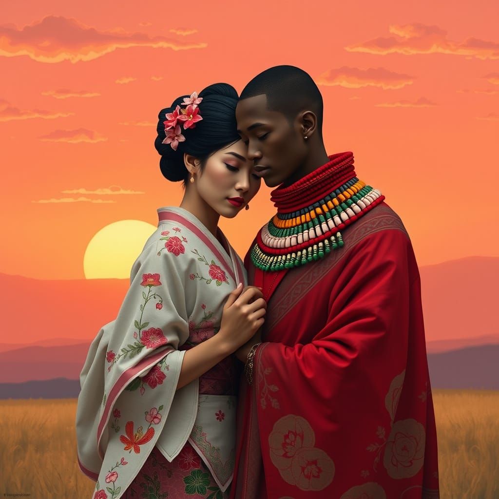 Cultures Unite in Vibrant Sunset Embrace