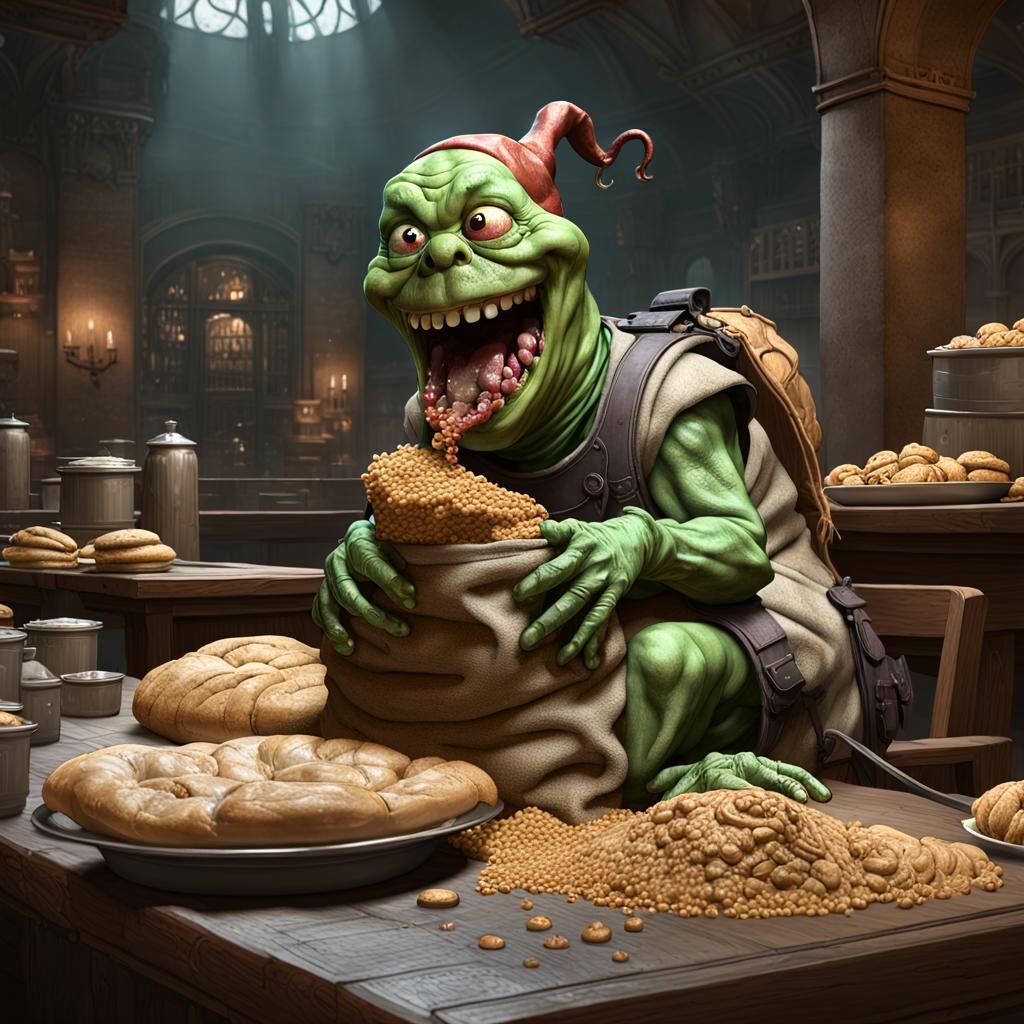 Slimer's Renaissance Bakery Feast: Dark Fantasy Art