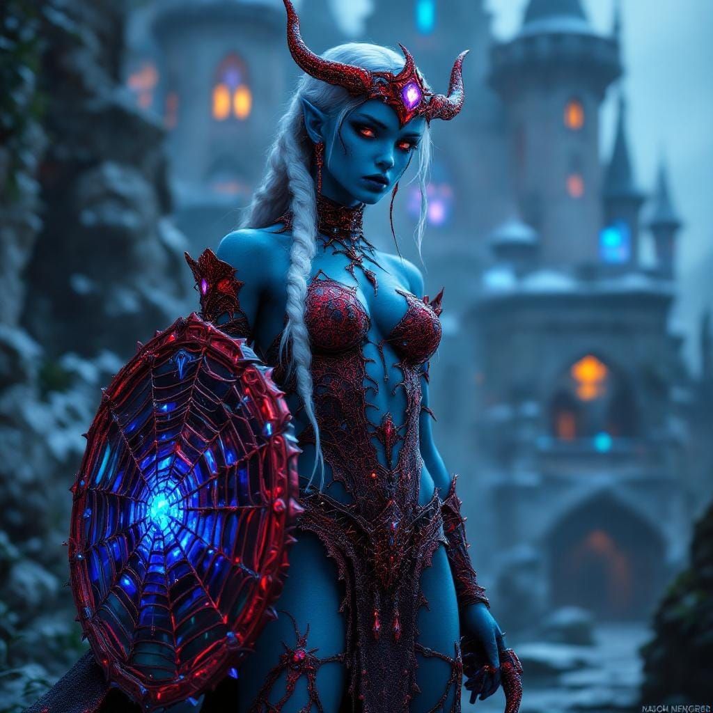 Goth Elf Cleric in Spiderweb Armor