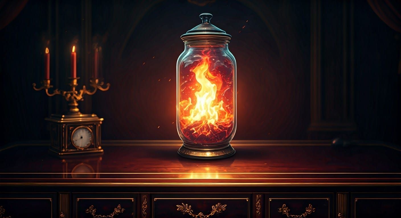 Jar of Fire Breathing on Luxury Desk